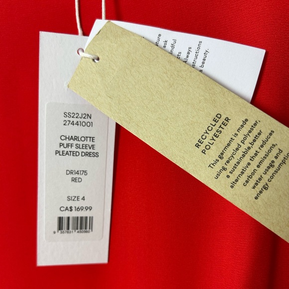 EVERNEW - Charlotte Red Puff Sleeve Pleated Midi Dress - Picture 8 of 14